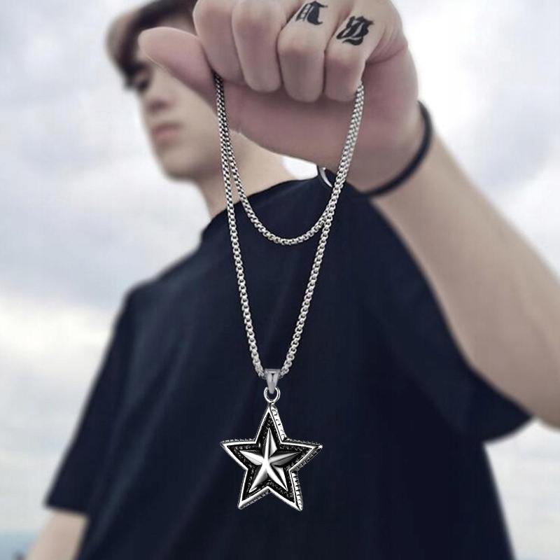 Naszyjnik srebrny stal łańcuszek gwiazda 333 - zdjęcie 5