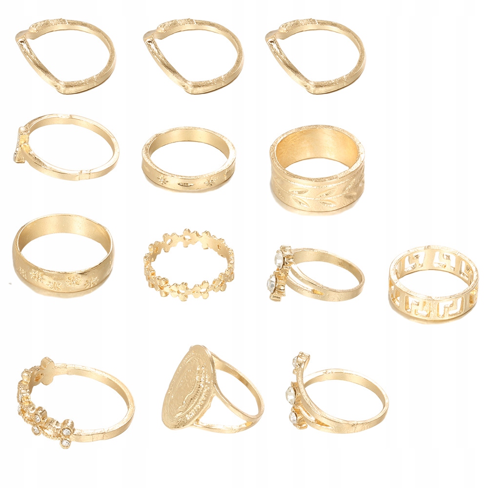 Złoty zestaw pierścionków retro punk boho 80 - obrazek 3