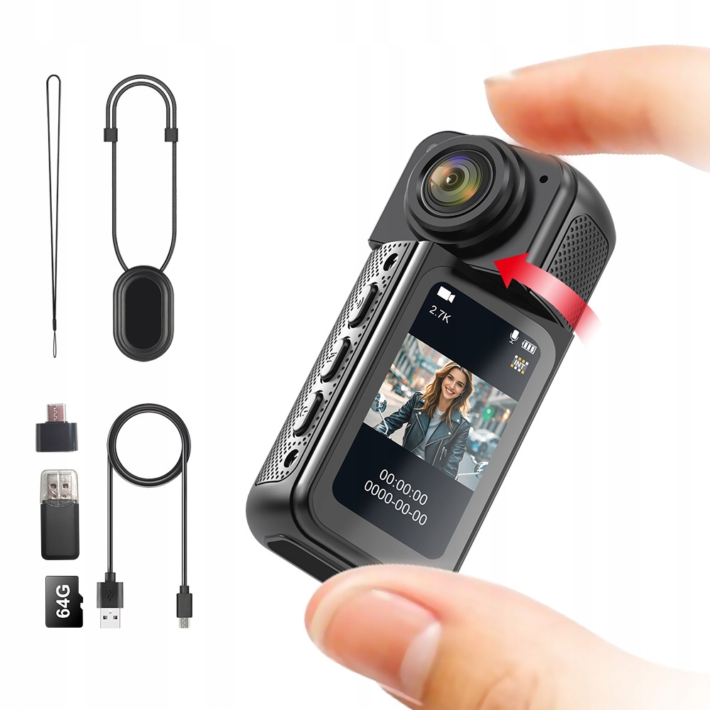 Kamera sportowa kompaktowa 2.7k ekran lcd 64gb uchwyt magnetyczny pov wifi