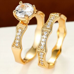 Złote obrączki para ślubne stal pozłacane r.17/19 - miniatura 4