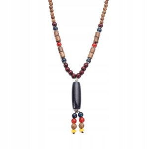 Naszyjnik drewniany nepal buddyjski mala amulet koralik handmade tybetański - miniatura 2