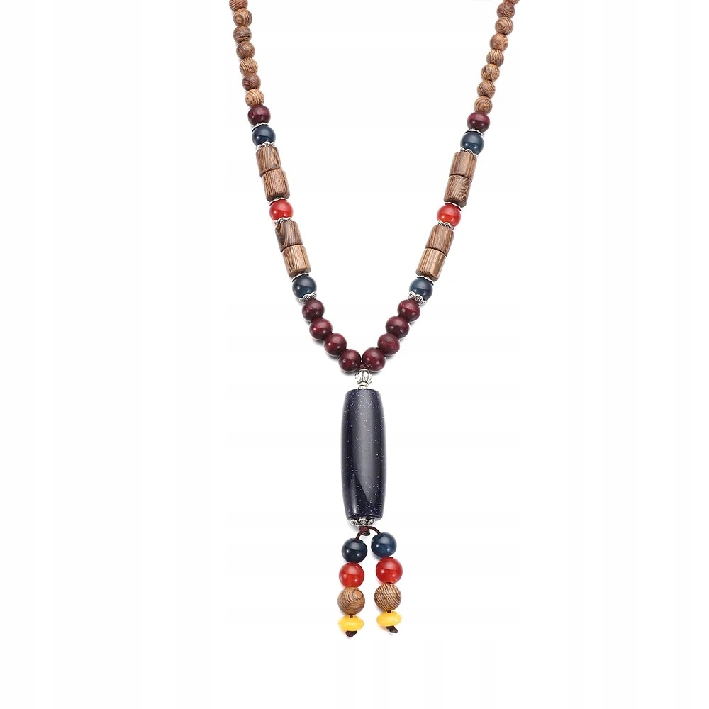Naszyjnik drewniany nepal buddyjski mala amulet koralik handmade tybetański - obrazek 2