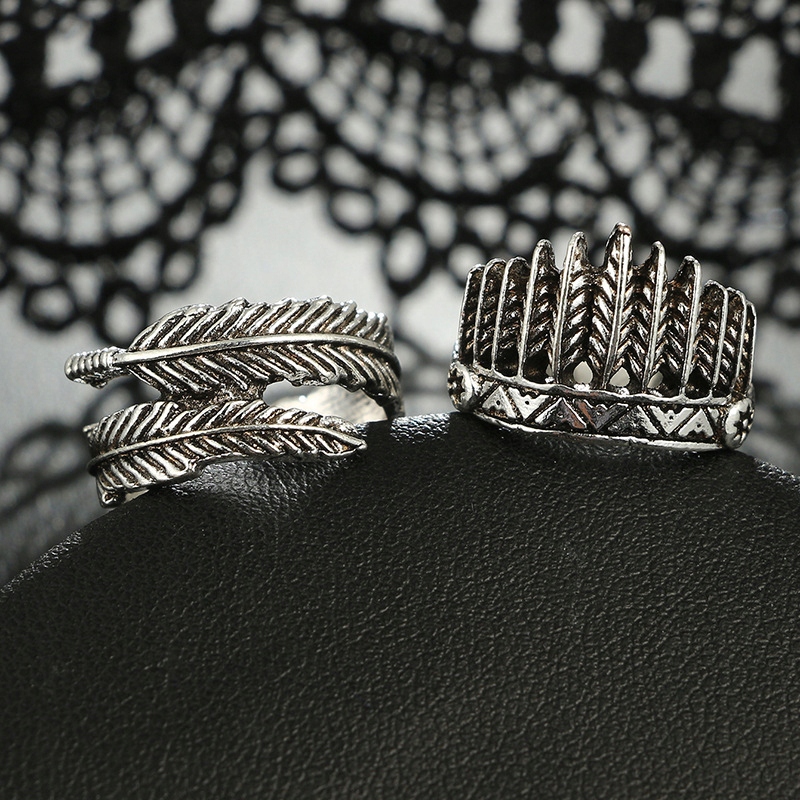 Srebrny zestaw pierścionków retro punk boho 08 - zdjęcie 5