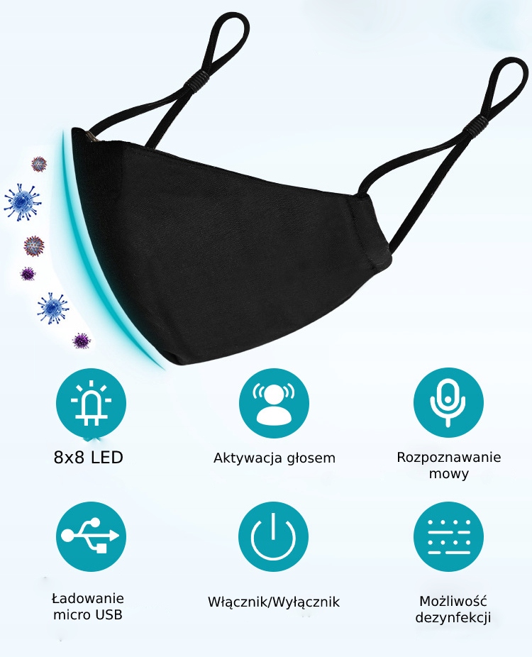 Maska led rozpoznawanie głosu usb pm2.5 n95 ffp2 - zdjęcie 2
