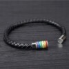 Bransoletka opaska tęczowa tęcza lgbt skórzana czarna unisex - miniatura 5