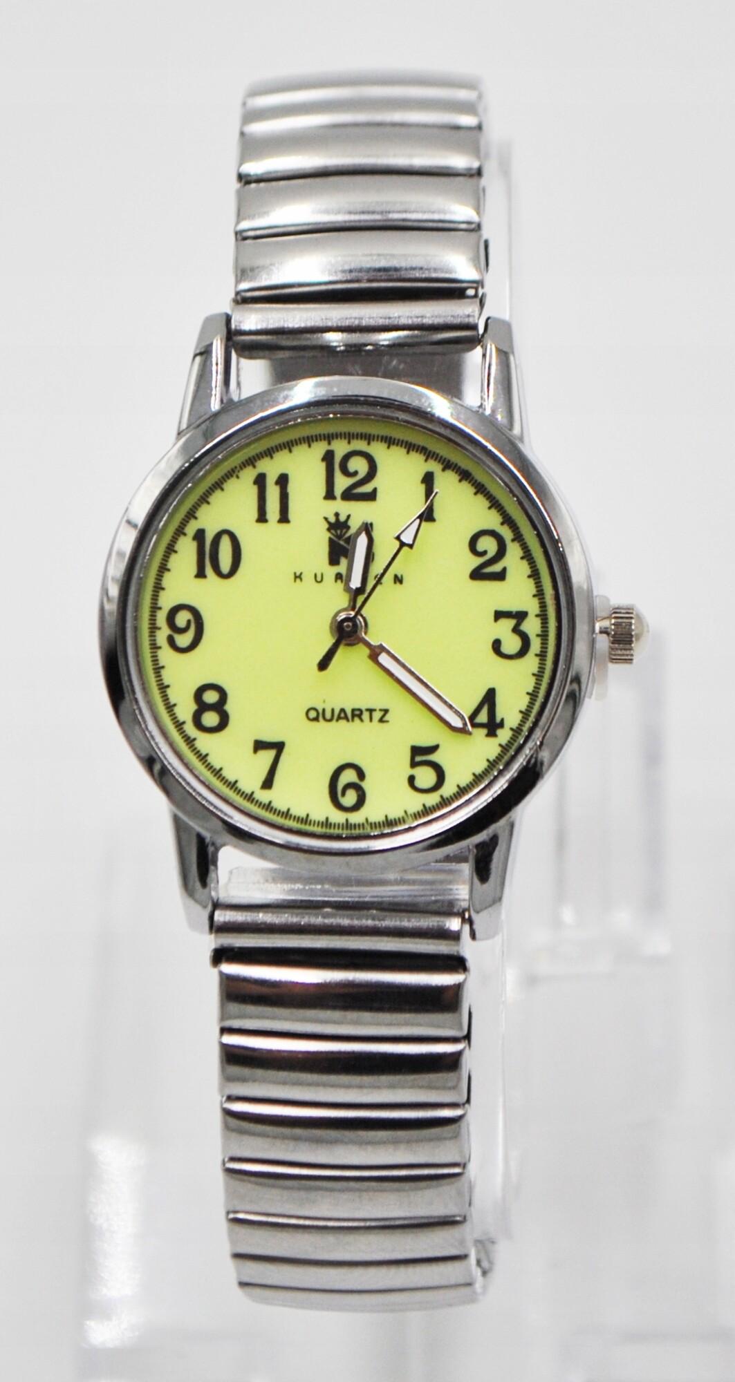 Zegarek na gumce świecący w ciemności dla seniora wygodny srebrny prezent - obrazek 2