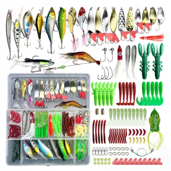 Zestaw woblerów akcesoriów na szczupaka sandacz okoń przynęty 122szt +pudło