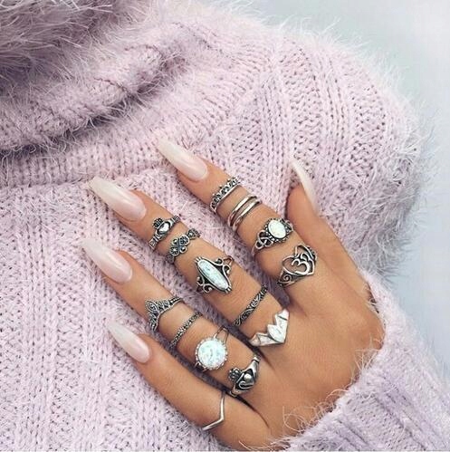 Srebrny zestaw pierścionków retro punk boho 73 - obrazek 9