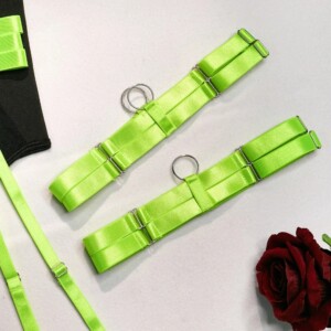 Seksowny komplet bielizny damskiej pasy choker stanik figi fluo zielony m - miniatura 7