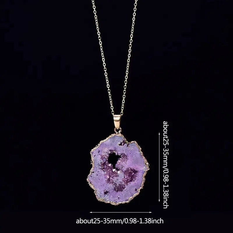 Naszyjnik naturalny geoda kryształ minerały amulet 2.5-3.5 cm fioletowy - zdjęcie 4