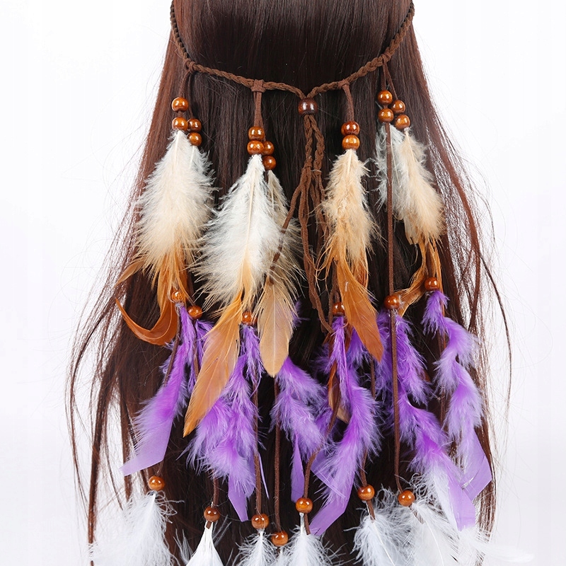 Pióropusz opaska do włosów indiański fioletowy a12 - obrazek 2