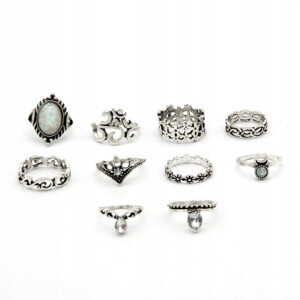 Srebrny zestaw pierścionków retro punk boho 15