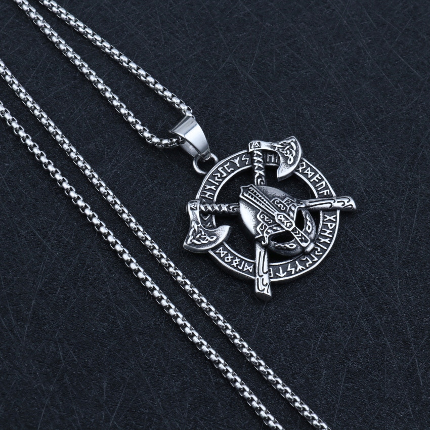 Naszyjnik srebrny wikingów topory runa nordic 406 - obrazek 11