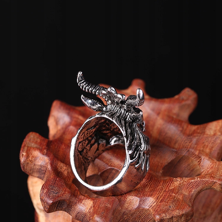 Pierścień sygnet obrączka stal srebrny kozioł 396 - obrazek 10