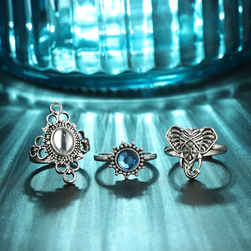 Srebrny zestaw pierścionków retro punk boho 72 - obrazek 5