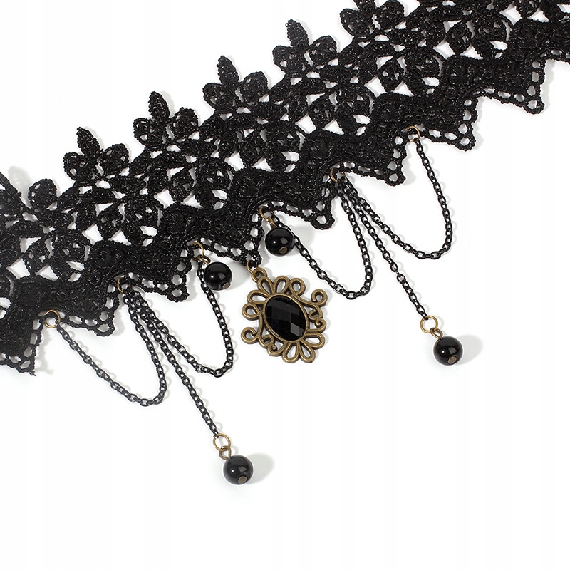 Choker koronkowy haft czarny naszyjnik gothic ch03 - obrazek 3