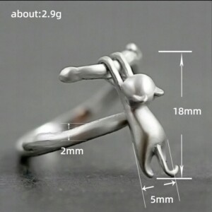 Srebrny damski pierścionek regulowany uniwersalny prezent spadający kot - miniatura 3