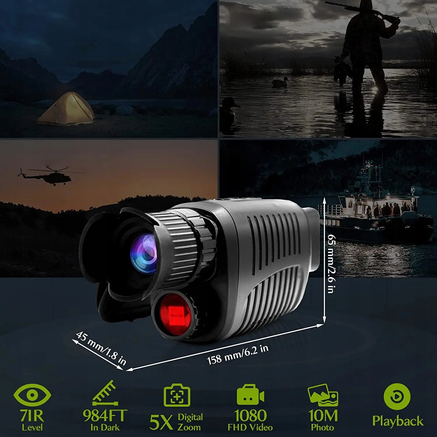 Noktowizor 7-poziomów do 800m 5x zoom led fullhd 1080p usb cyfrowy 128gb - obrazek 14