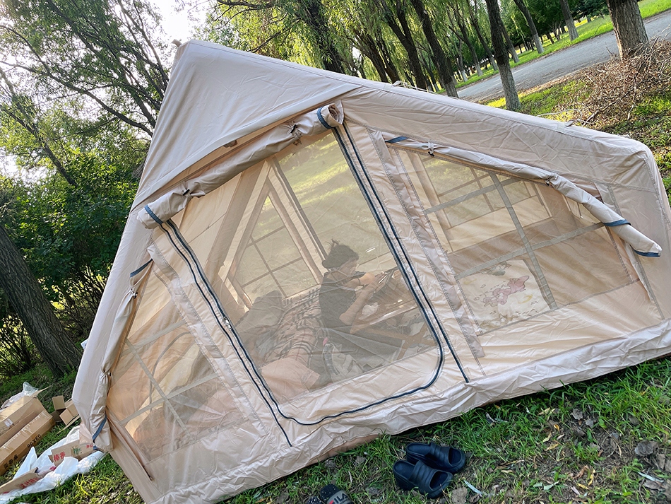 Duży namiot kempingowy pompowany 4 osobowy dmuchany pompka 6.4m2 320x200cm - zdjęcie 14