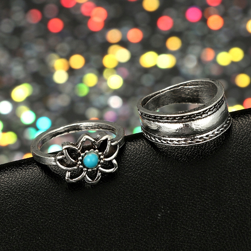 Srebrny zestaw pierścionków retro punk boho 08 - zdjęcie 3