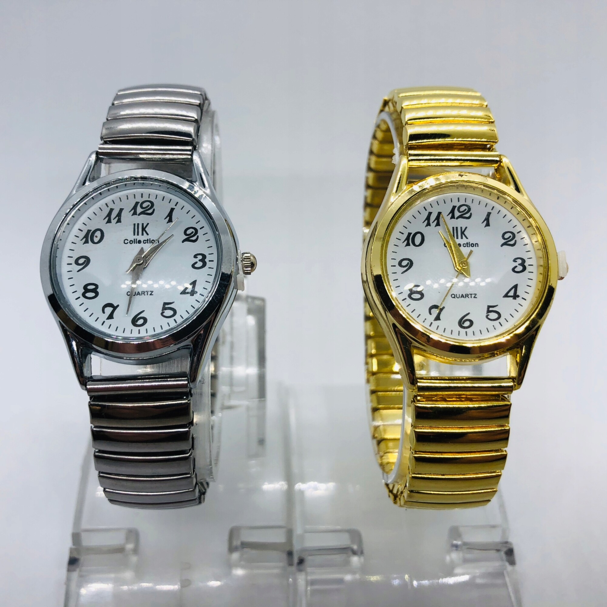 Zegarek damski męski wygodny rozciągliwy na gumce bransoleta złoty senior - obrazek 7