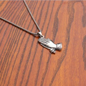 Naszyjnik srebrny stal łańcuszek ręce modlitwa 314 - miniatura 8