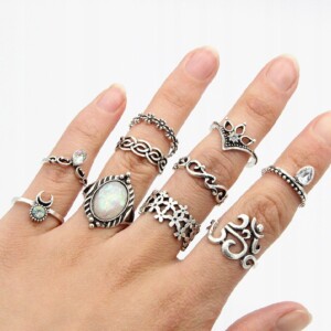 Srebrny zestaw pierścionków retro punk boho 15 - miniatura 9
