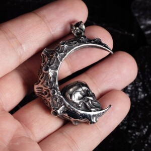 Naszyjnik srebrny łańcuszek księżyc czaszka 352 - miniatura 6