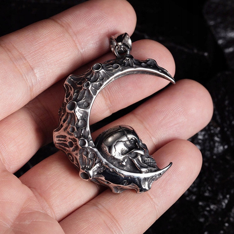 Naszyjnik srebrny łańcuszek księżyc czaszka 352 - zdjęcie 6