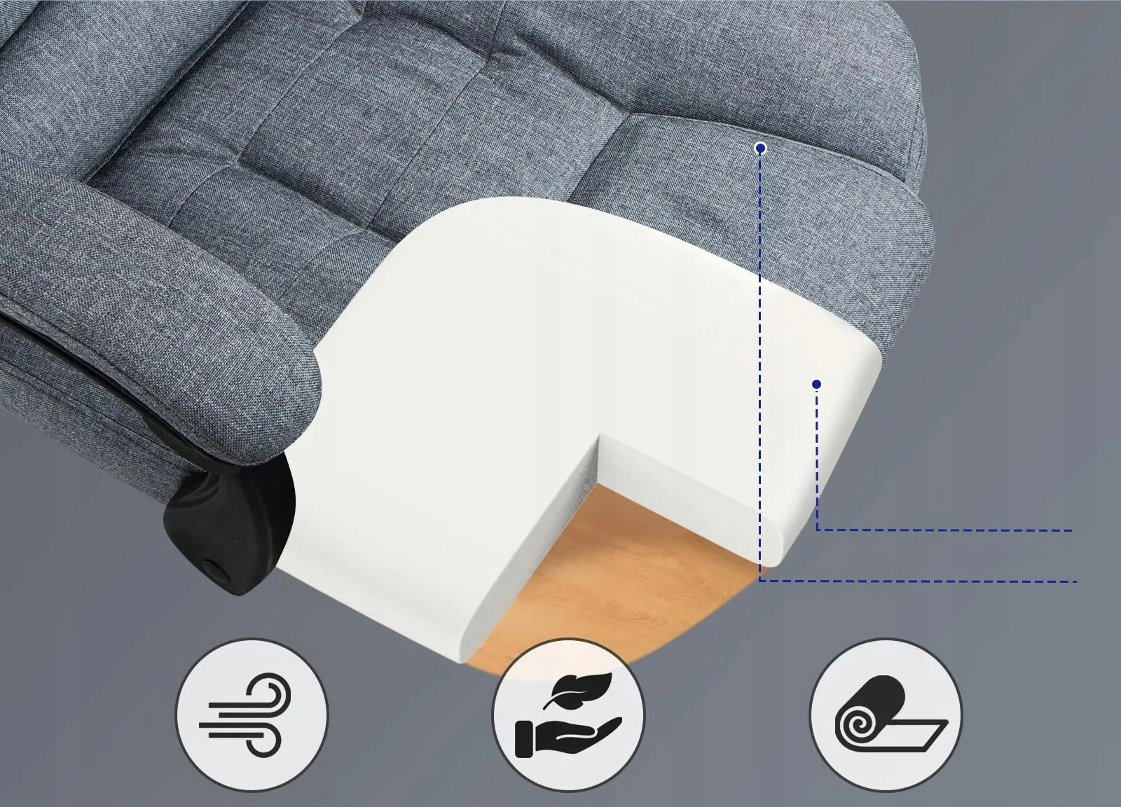 Fotel biurowy ergonomiczny obrotowy ekoskóra szary krzesło do gabinetu - obrazek 5