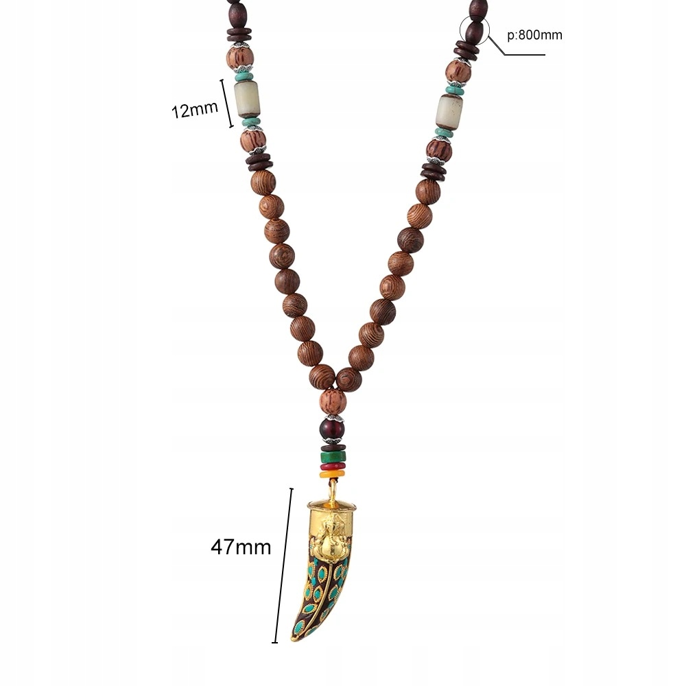 Naszyjnik drewniany nepal buddyjski mala amulet talizman koraliki handmade - obrazek 7
