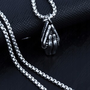 Naszyjnik srebrny modlitwa różaniec wiara ręce 307 - miniatura 5