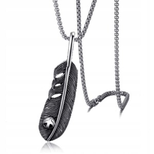 Naszyjnik srebrny łańcuszek stal pióro piórko 343 - miniatura 1
