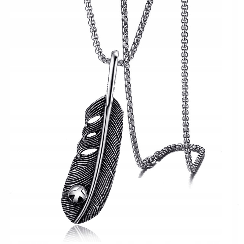 Naszyjnik srebrny łańcuszek stal pióro piórko 343