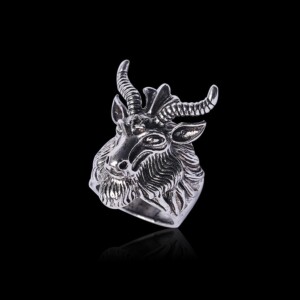 Pierścień sygnet obrączka stal srebrny kozioł 396 - miniatura 4