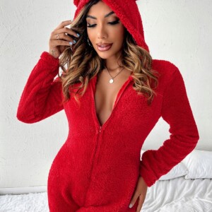 Piżama damska prezent na walentynki dla dziewczyny z klapką pluszowa l - miniatura 4