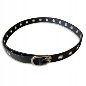 Skórzany damski pasek czarny punk srebrny o p04