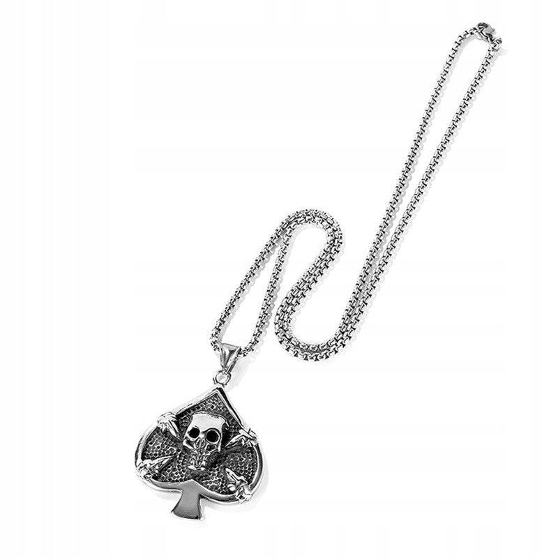 Naszyjnik srebrny łańcuszek pik czaszka karty 353 - obrazek 3