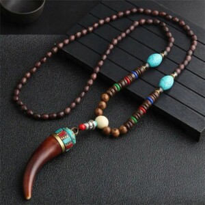 Naszyjnik drewniany nepal buddyjski mala amulet koraliki handmade tybet - miniatura 3