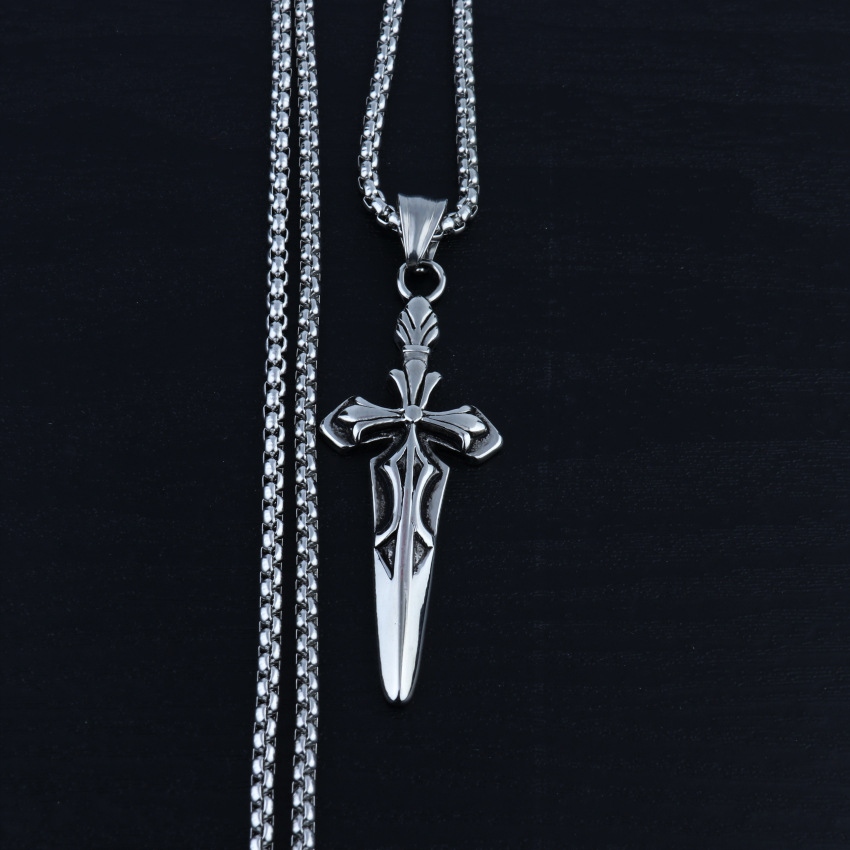 Naszyjnik srebrny łańcuszek krzyż miecz 318 - obrazek 10