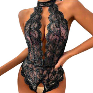 Seksowny KOMPLET Bielizny Damskiej KORONKA z Dziurką BODYSTOCKING Czarne S - miniatura 2