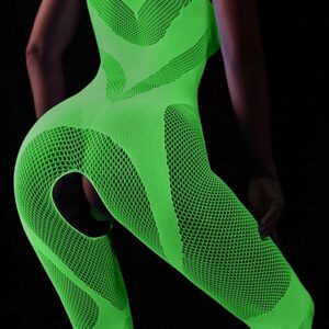 Bodystocking ŚWIECĄCE CIEMNOŚCI Siateczka BIELIZNA KOMBINEZON otwarty krok - miniatura 9