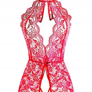 Seksowny KOMPLET Bielizny Damskiej KORONKA z Dziurką BODYSTOCKING Białe M - miniatura 5