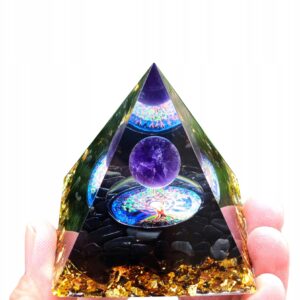 Piramida ORGONIT +LED Lampka PODSTAWA 5cm KRYSZTAŁ KAMIENIE AMULET 5cm HX03 - miniatura 3