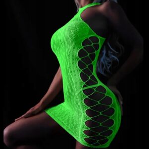 Bodystocking ŚWIECĄCE W CIEMNOŚCI Siateczka z DZIURKĄ Sukienka FLUO R.Uni - miniatura 8