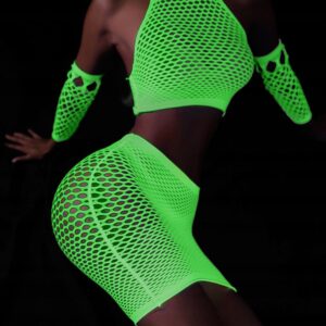 Bodystocking ŚWIECĄCE W CIEMNOŚCI Siateczka KOMPLET BIELIZNY Seksowny - miniatura 7