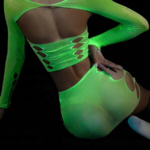 Bodystocking ŚWIECĄCE CIEMNOŚCI Siateczka KOMPLET BIELIZNY Pociągająca PAŃ - miniatura 9