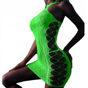 Bodystocking ŚWIECĄCE W CIEMNOŚCI Siateczka z DZIURKĄ Sukienka FLUO R.Uni - miniatura 12