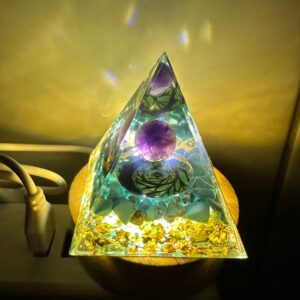 Piramida ORGONIT +LED Lampka PODSTAWA 5cm KRYSZTAŁ KAMIENIE AMULET 5cm HX19 - miniatura 9
