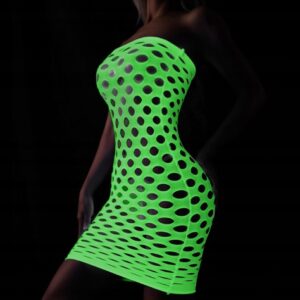 Bodystocking ŚWIECĄCE W CIEMNOŚCI Siateczka z DZIURKĄ Sukienka ODBLASKOWA - miniatura 9